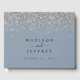 Dusty Blue & Silver Glitzer Wedding Gästebuch