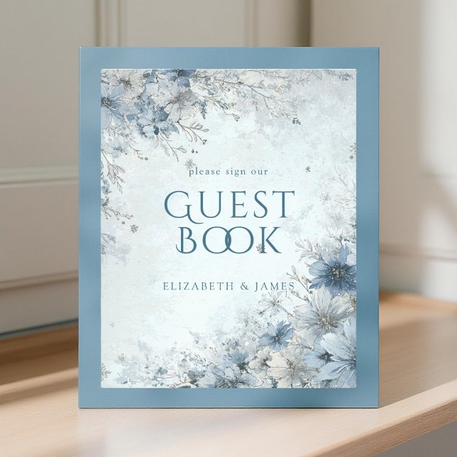 Dusty Blue Silver Rose Wedding Guest Book Sign Fotodruck (Von Creator hochgeladen)