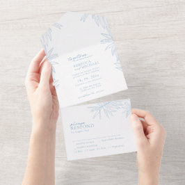 Dusty Blue Simple Botanical All In One Einladung