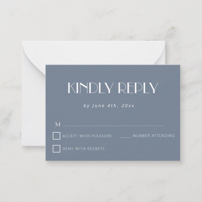 Dusty Blue Simple Budget Wedding Carte RSVP (Devant)