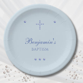 Dusty Blue Simple Cross Christian Baptism Pappteller