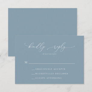 Dusty Blue Simple Élégant 1 Mariage Carte RSVP