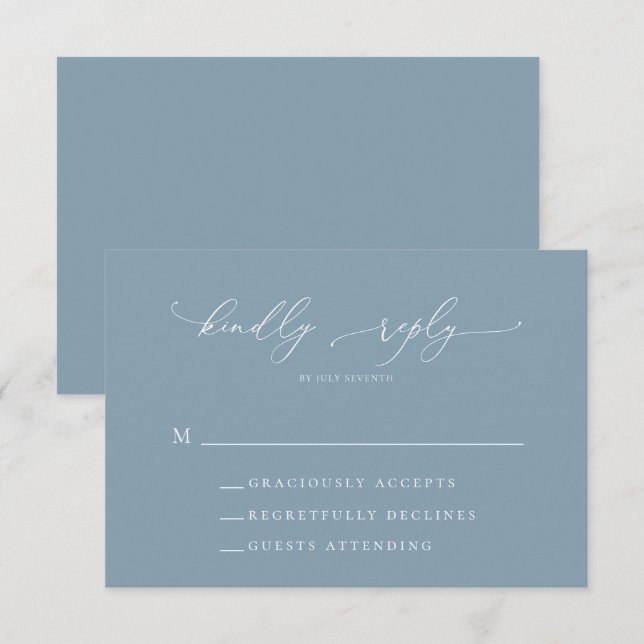 Dusty Blue Simple Elegant 1 Wedding RSVP Card (Vorne/Hinten)