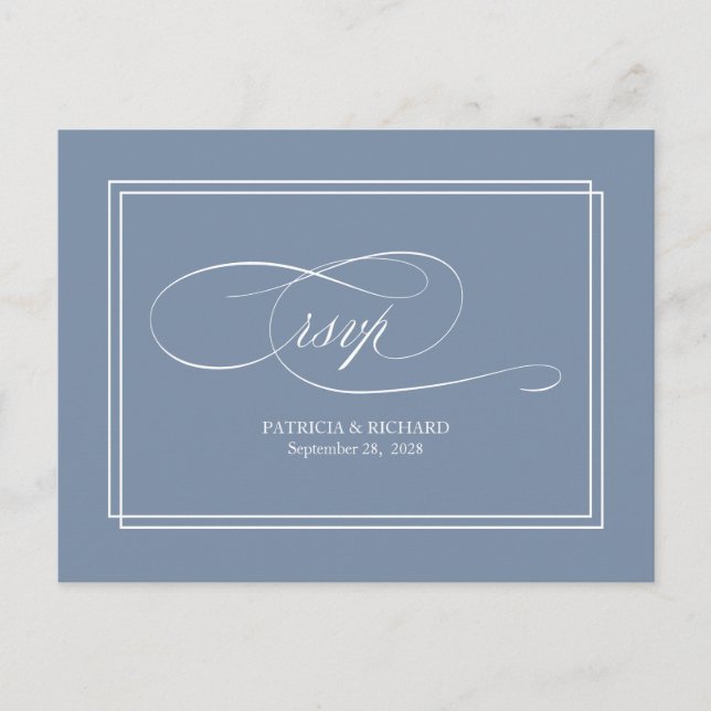 Dusty Blue Simple élégant mariage RSVP carte posta (Devant)