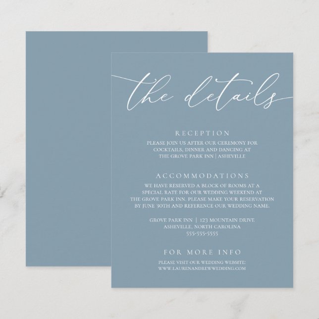 Dusty Blue Simple Elegant Wedding 1 Enclosure Card Begleitkarte (Vorne/Hinten)