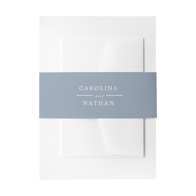 Dusty Blue Simple Elegant Wedding Names Einladungsbanderole (Vorderseite Beispiel)
