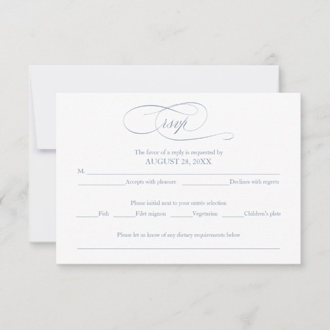 Dusty Blue Simple Elegant Wedding RSVP Card Karte (Vorderseite)