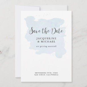 Dusty Blue Simple Elegante Modernes Script Wasserc Save The Date
