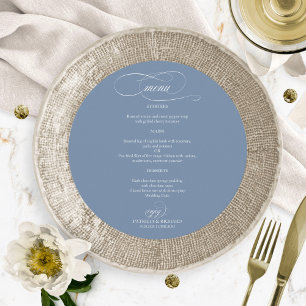 Dusty Blue Simple Elegante Round Wedding Menu Menükarte