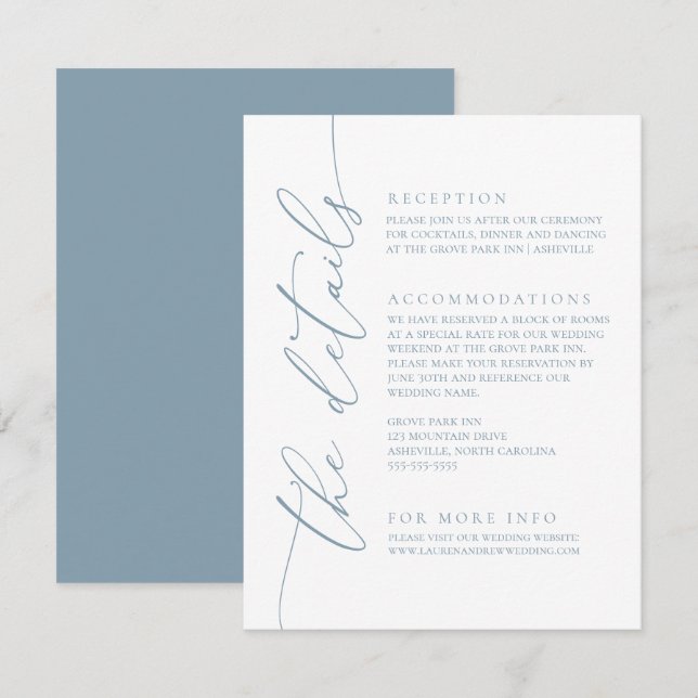 Dusty Blue Simple Elegante Wedding 2 Begleitkarte (Vorne/Hinten)