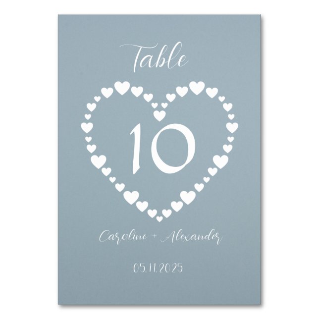 Dusty Blue Simple Floral Script Minimalistischer C Tischnummer (Vorderseite)