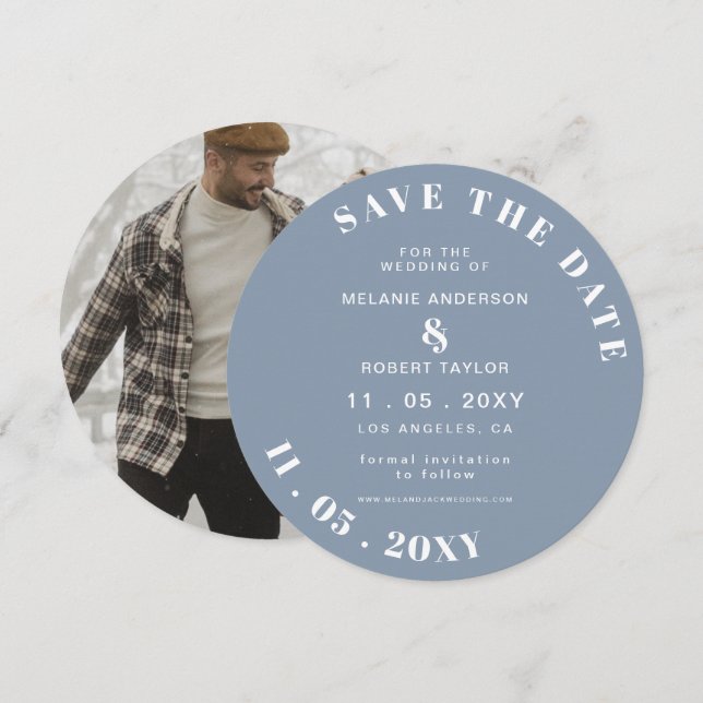 Dusty Blue Simple Foto Rette das Save the Date (Vorne/Hinten)