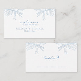 Dusty Blue Simple Hand Drawn Botanical Flat Platzkarte