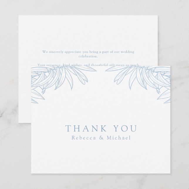 Dusty Blue Simple Hand Drawn Botanical Wedding Dankeskarte (Vorne/Hinten)