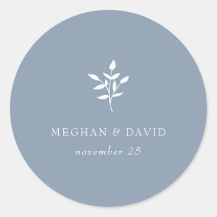 Dusty Blue Simple Modern Botanical Wedding Runder Aufkleber