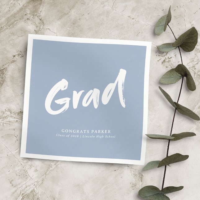 Dusty Blue Simple Modern Brush Script Abschluss Serviette (Dusty Blue Simple Modern Brush Script Graduation Napkins)