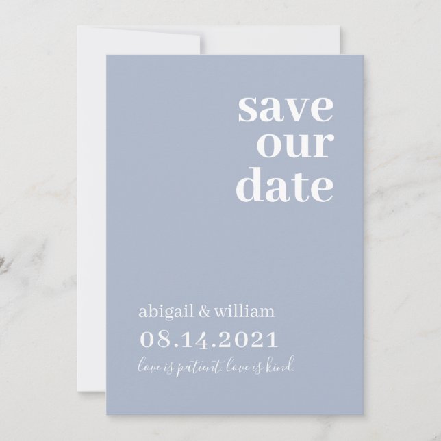Dusty Blue Simple Modern Non Foto Wedding Save The Date (Vorderseite)