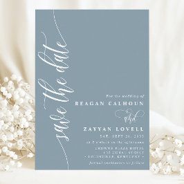 Dusty Blue Simple Modern Script Save the Date