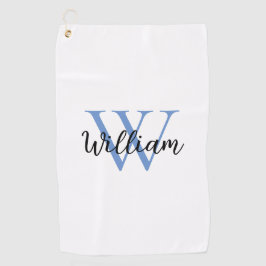 Dusty Blue Simple Monogram Name Personalisiert Golfhandtuch
