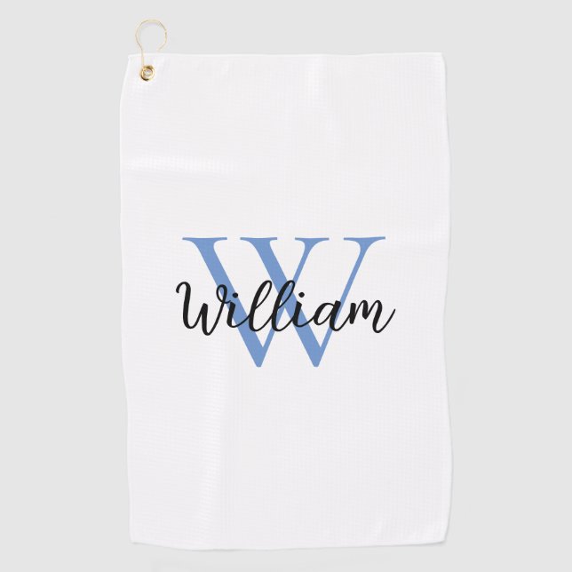 Dusty Blue Simple Monogram Name Personalisiert Golfhandtuch (Vorderseite)