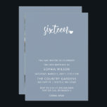 Dusty Blue Simple Script Sweet 16 Birthday Foto Einladung<br><div class="desc">Dusty Blue Simple Minimalistisch Script Sweet 16 Birthday Foto Einladung</div>
