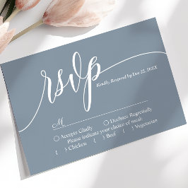 Dusty Blue Simple Script Wedding RSVP Card Karte