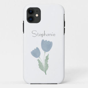 Dusty Blue Simple Watercolor Floral Your Name Case-Mate iPhone Hülle