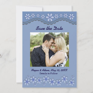 Dusty Blue Six Petal Blume Save the Date Karte