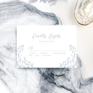 Dusty Blue Sketched Vintage Flourish Wedding RSVP