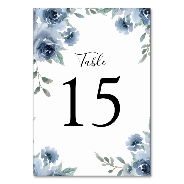 Dusty Blue Slate Greenery Floral Geometric Tischnummer (Vorderseite)