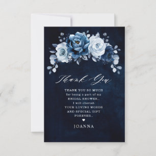 Dusty Blue Slate Navy Botanisches Brautparty      Dankeskarte