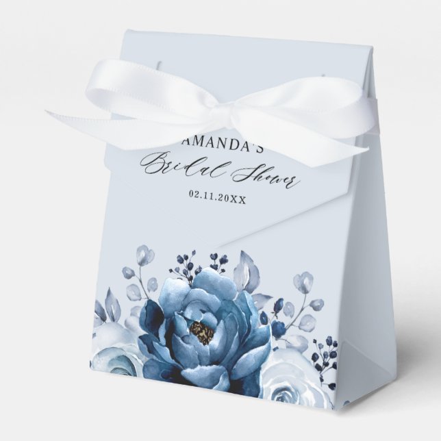 Dusty Blue Slate Navy Botanisches Brautparty Geschenkschachtel (Vorderseite)