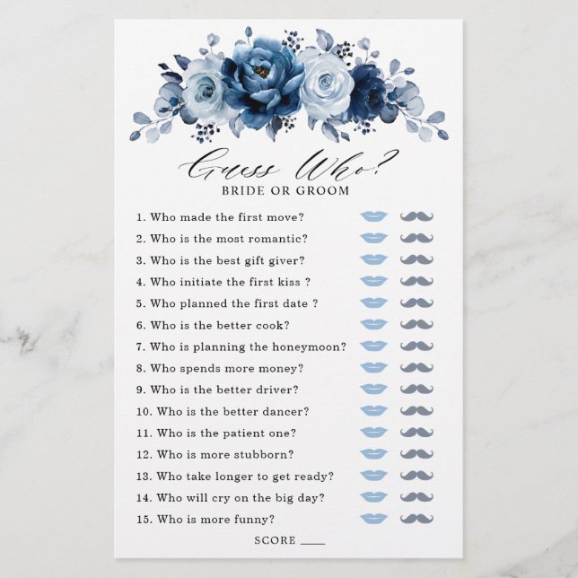 Dusty Blue Slate Navy Brautparty Game (Vorderseite)