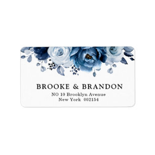 Dusty Blue Slate Navy Floral Botanical Wedding Adressaufkleber