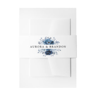 Dusty Blue Slate Navy Floral Botanical Wedding Einladungsbanderole
