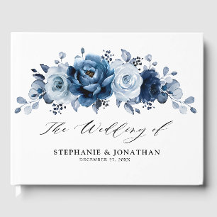 Dusty Blue Slate Navy Floral Botanical Wedding Gästebuch