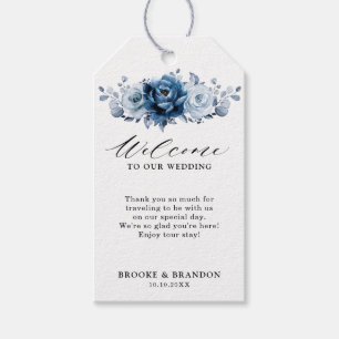 Dusty Blue Slate Navy Floral Botanical Wedding Geschenkanhänger