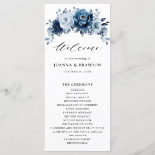 Dusty Blue Slate Navy Floral Botanical Wedding Programm