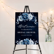 Dusty Blue Slate Navy Floral Brautparty Willkommen