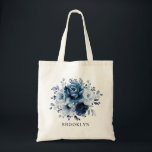 Dusty Blue Slate Navy Floral Bridesmaid Geschenk Tragetasche<br><div class="desc">Elegant dusty blau / Navy Thema Bräunungsgeschenk tote Tasche mit elegantem Bouquet von Dusty Blue,  Marine,  Schiefer Rose Knospen und blauen eukalyptus Blätter. Bitte kontaktieren Sie mich für Hilfe bei der Anpassung oder wenn Sie ein anderes Produkt mit diesem Design benötigen.</div>