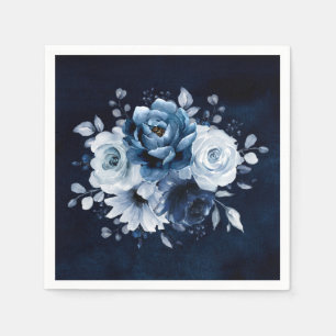 Dusty Blue Slate Navy Floral Wedding Napkins Serviette
