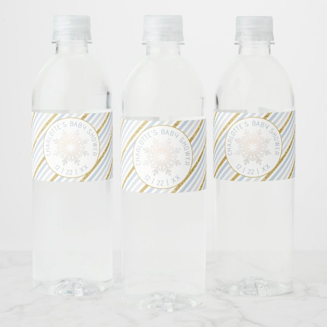 Dusty Blue Snowflake Baby shower Étiquette d'eau (Bouteilles)