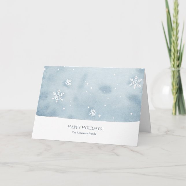 Dusty Blue Snowflake Holiday Card Einladung (Vorderseite)
