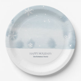 Dusty Blue Snowflake Pappteller