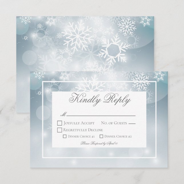 Dusty Blue Snowflake Sky Moderne Hochzeit RSVP Karte (Vorne/Hinten)
