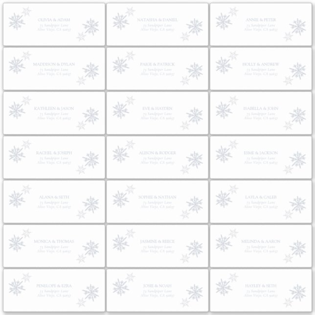 Dusty Blue Snowflake Winter Modern Guest Address Aufkleber (Vorderseite)