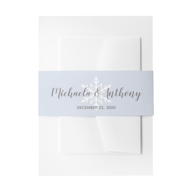 Dusty Blue Snowflake Winter Wedding Einladungsbanderole (Vorderseite Beispiel)
