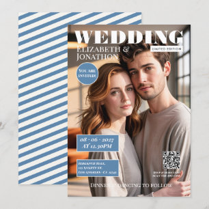 Dusty Blue & Soft White Magazin Hochzeitsfoto Einladung