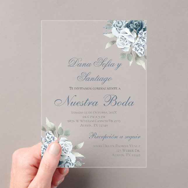 Dusty Blue Spanish Wedding Acryleinladung Acryleinladungen (Insitu (Handheld))