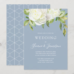 Dusty Blue Spring Floral Peony Wedding Einladung